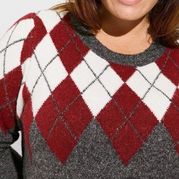 Torrid Red and Gray Argyle Sweater EUC - Picture 3 of 15
